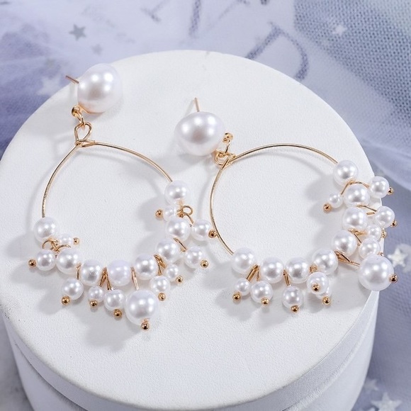 Pearl Drop Hoop Earrings - Picture 3 of 6